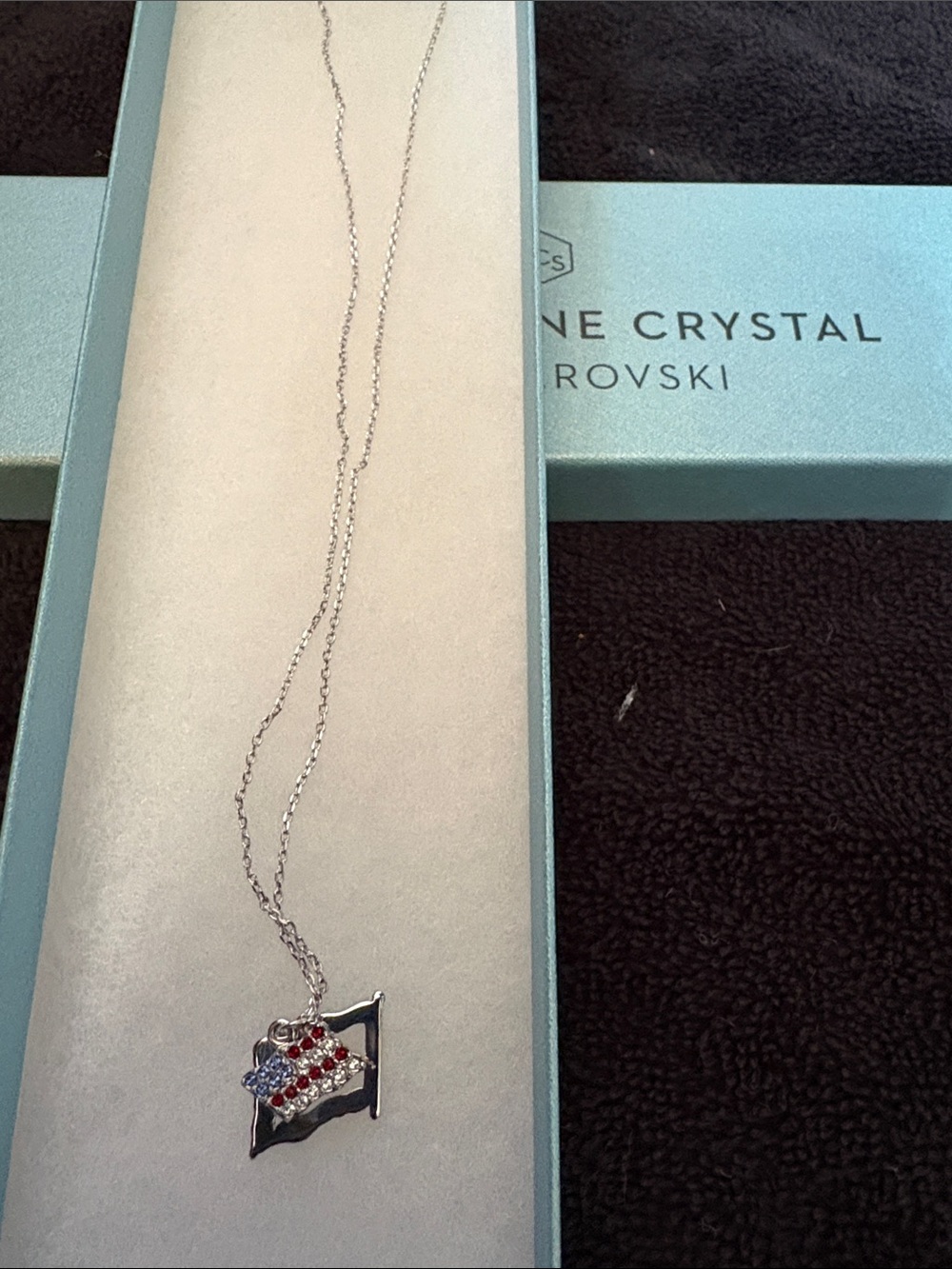 Swarovski Crystal Flag Pendant Necklace - Red, White & Blue
